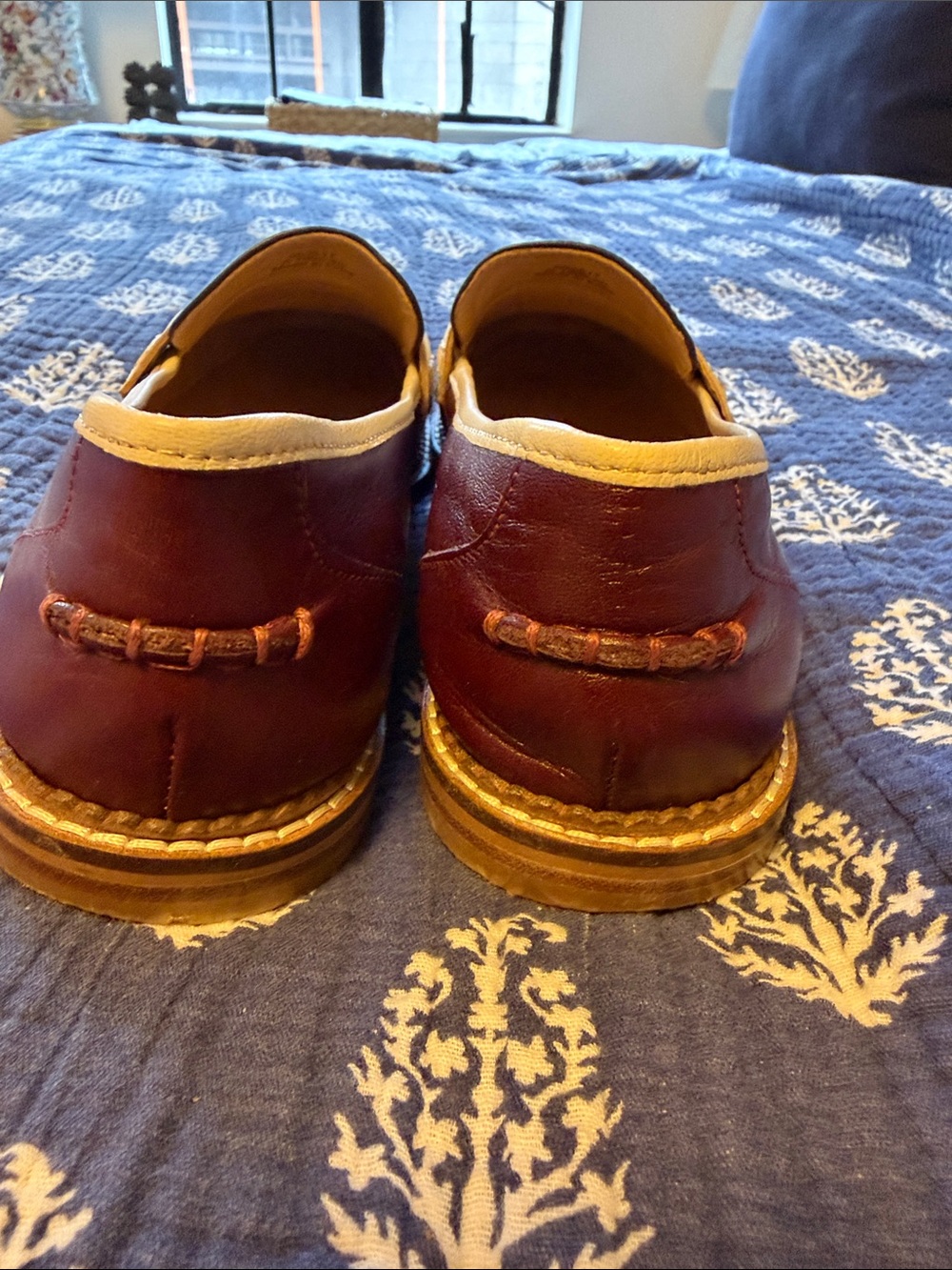 Classic Leather Penny Loafers in Navy, Burgundy & Cream - Picture 4 of 7